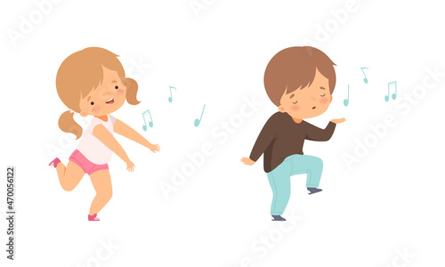 Little Kids Dancing to Music Rhythm and Singing Vector Set
