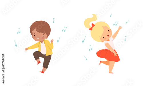 Little Kids Dancing to Music Rhythm and Singing Vector Set