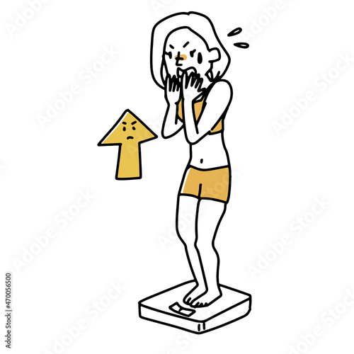 体重計に乗って焦る女性