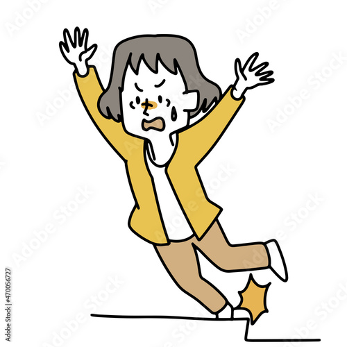 段差につまづいた女性のイラスト
