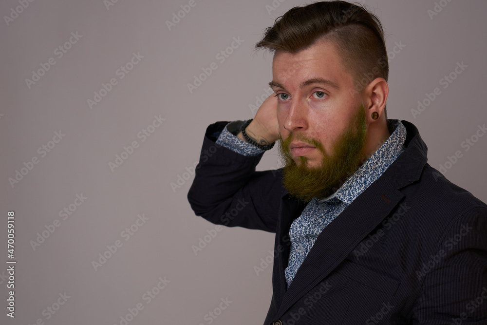 handsome bearded man in jacket fashion posing close-up handsome bearded man in jacket fashion posing close-up