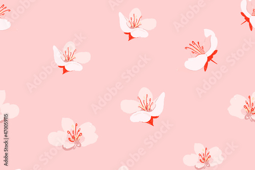 Pink sakura floral pattern vector  background © Rawpixel.com