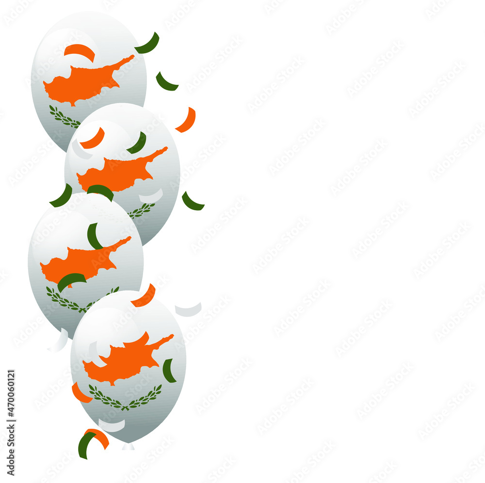 Cyprus independence day celebration background with balloons and confetti. Festive border flat lay. Vector illustration