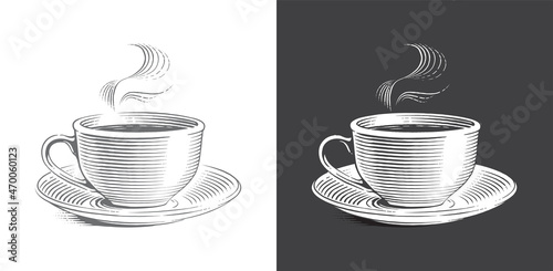 A cup of hot drink. Hand drawing sketch engraving illustration style