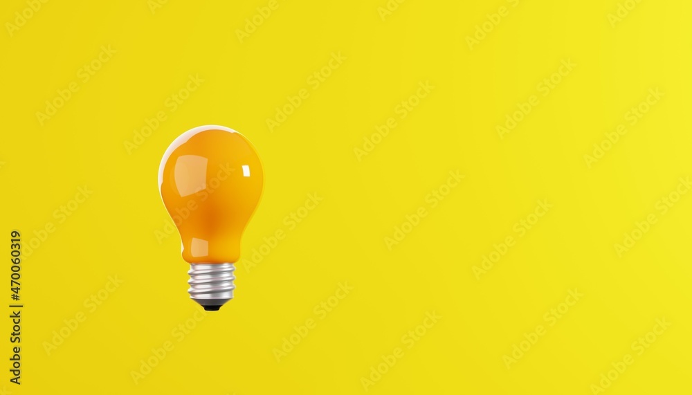 Yellow light bulb on bright yellow background. Minimalist concept, creative idea concept, isolated lamp, 3d illustration Yellow light bulb on bright yellow background. Minimalist concept, creative idea concept, isolated lamp, 3d illustration