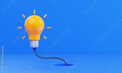 The light bulb is full of ideas with a wire on blue background, Minimal creative idea concept, 3D illustration