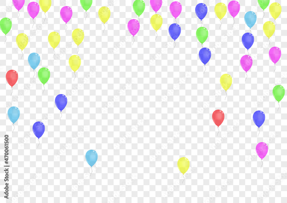 Purple Balloon Background Transparent Vector. Confetti Love Card. Multicolor Ribbon. Blue Baloon. Air Congratulation Frame.