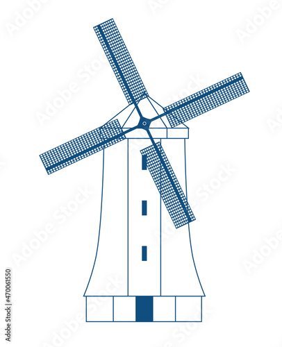 シンプルな風車のイラスト　線画　白背景　風力発電　脱炭素　農業　SDGsエスディージーズ