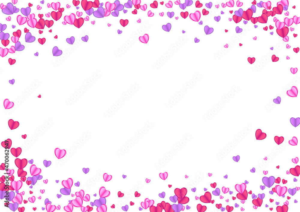Red Confetti Background White Vector. Isolated Pattern Heart. Tender Wallpaper Backdrop. Fond Confetti Celebration Texture. Pink Cute Illustration.