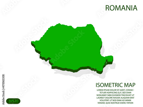 Green isometric map of Romania elements white background for concept map easy to edit and customize. eps 10