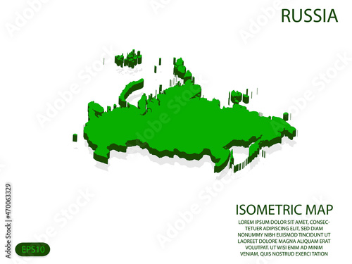 Green isometric map of Russia elements white background for concept map easy to edit and customize. eps 10