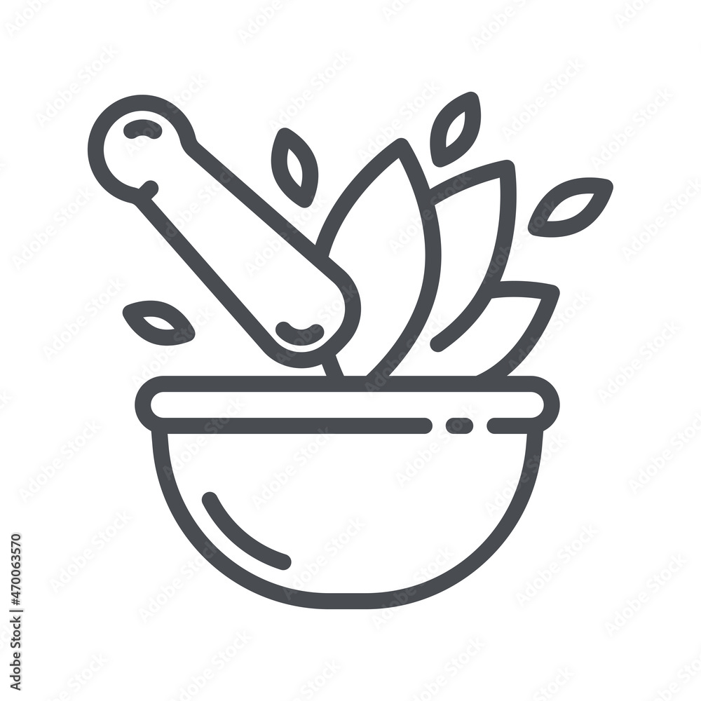 Mortar and pestle Herbal medicine conceptual sign isolated on