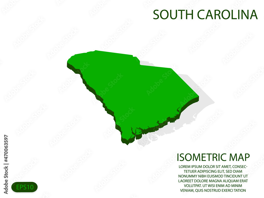 Green isometric map of South Carolina elements white background for concept map easy to edit and customize. eps 10