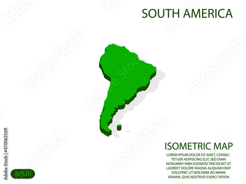 Green isometric map of South America elements white background for concept map easy to edit and customize. eps 10