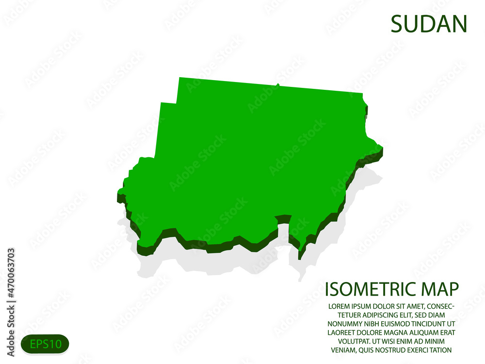 Green isometric map of Sudan elements white background for concept map easy to edit and customize. eps 10