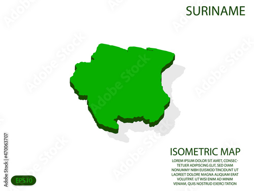 Green isometric map of Suriname elements white background for concept map easy to edit and customize. eps 10