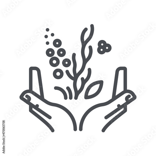 Hands cupped with herbal medicine conceptual sign isolated on transparent background.