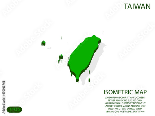 Green isometric map of Taiwan elements white background for concept map easy to edit and customize. eps 10
