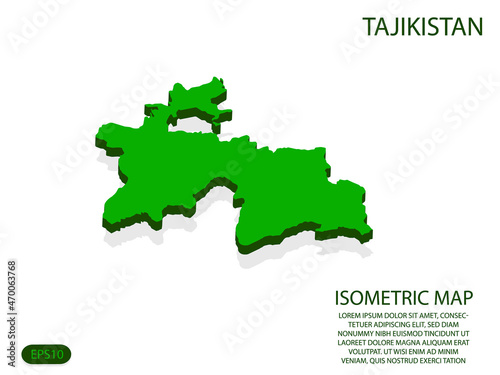 Green isometric map of Tajikistan elements white background for concept map easy to edit and customize. eps 10