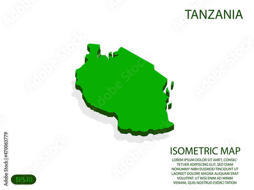Green isometric map of Tanzania elements white background for concept map easy to edit and customize. eps 10
