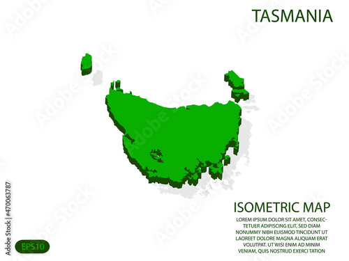 Green isometric map of Tasmania elements white background for concept map easy to edit and customize. eps 10