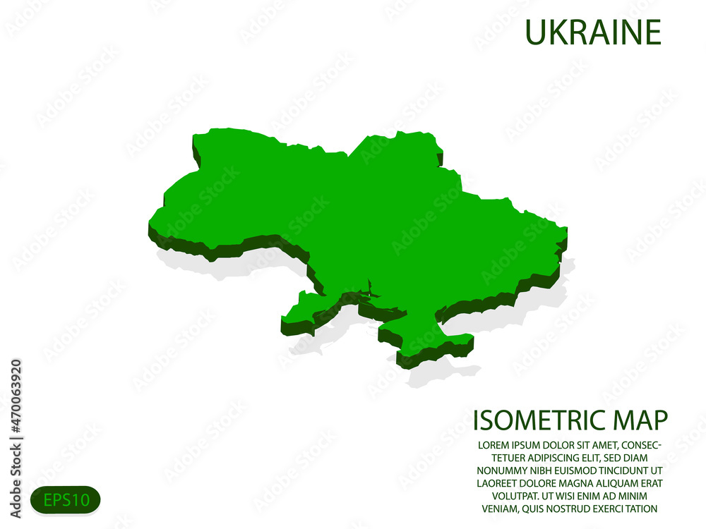 Green isometric map of Ukraine elements white background for concept map easy to edit and customize. eps 10