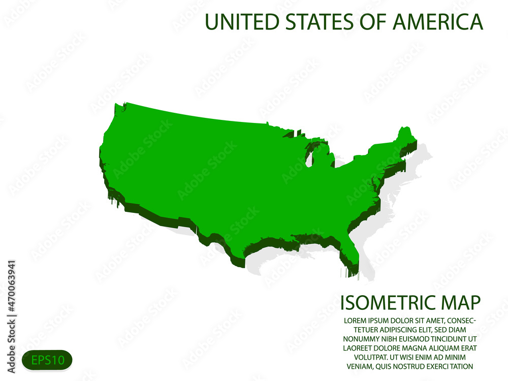 Green isometric map of United States of America elements white background for concept map easy to edit and customize. eps 10