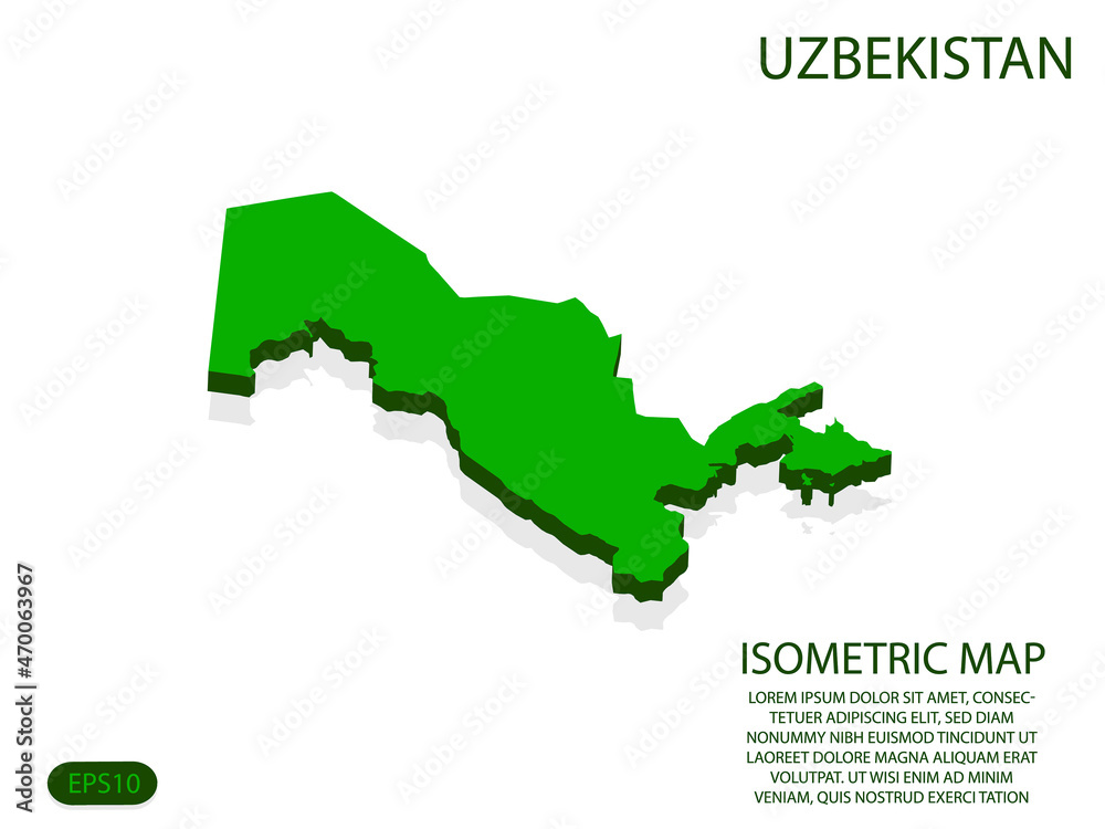 Green isometric map of Uzbekistan elements white background for concept map easy to edit and customize. eps 10