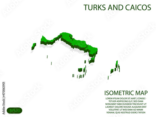 Green isometric map of Turks and Caicos elements white background for concept map easy to edit and customize. eps 10