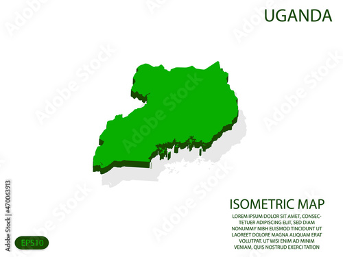 Green isometric map of Uganda elements white background for concept map easy to edit and customize. eps 10