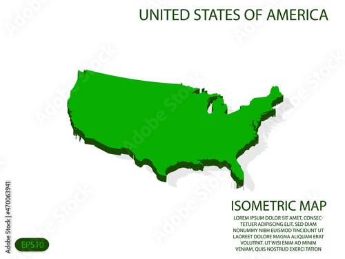 Green isometric map of United States of America elements white background for concept map easy to edit and customize. eps 10