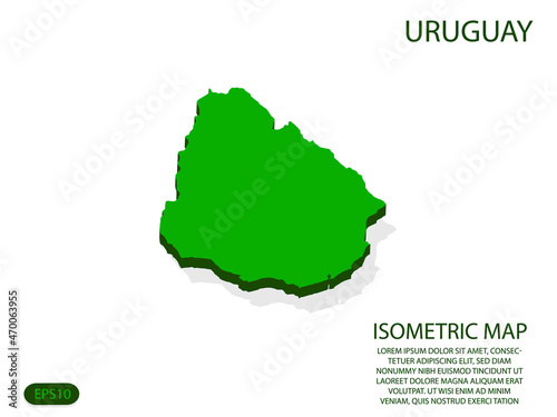 Green isometric map of Uruguay elements white background for concept map easy to edit and customize. eps 10