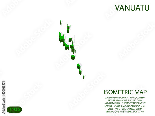 Green isometric map of Vanuatu elements white background for concept map easy to edit and customize. eps 10