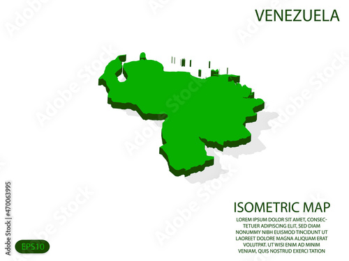 Green isometric map of Venezuela elements white background for concept map easy to edit and customize. eps 10