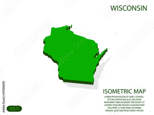 Green isometric map of Wisconsin elements white background for concept map easy to edit and customize. eps 10