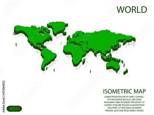 Green isometric map of World elements white background for concept map easy to edit and customize. eps 10