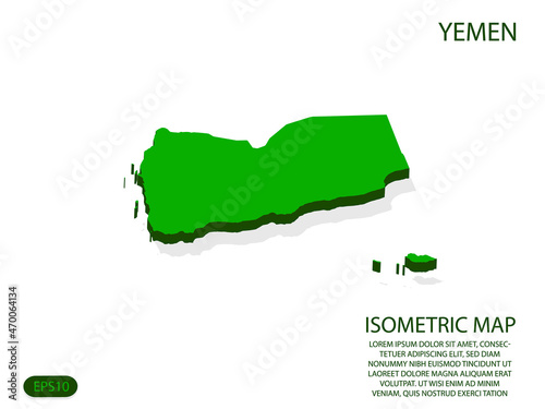 Green isometric map of Yemen elements white background for concept map easy to edit and customize. eps 10