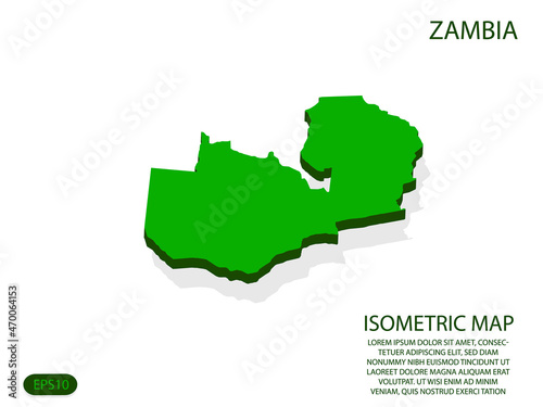 Green isometric map of Zambia elements white background for concept map easy to edit and customize. eps 10