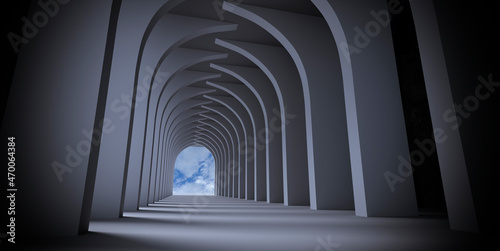 3D rendering,Light seeps through numerous towers, creating beautiful highlights with the sky in the background.
