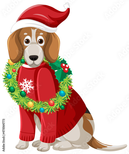 Beagle dog wearing christmas hat cartoon character © brgfx
