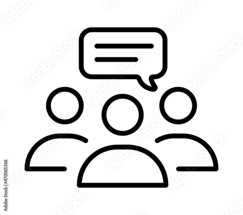 Chatting icon. Human talking with talk bubble. Black stroke isolated on white background. Vector chat pictogram eps10