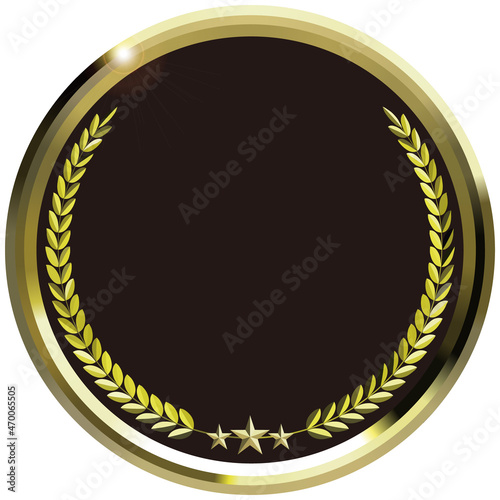 黄金の月桂樹とフレームの円形エンブレム
