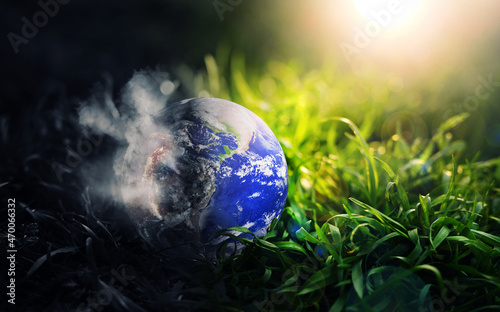 Earth planet dirty and polluted. Environmental protection and waste reduction. For a clean planet it is necessary to eliminate CO2 emissions.Earth is changing due to pollution. Elements by NASA