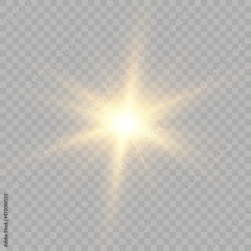 Yellow glowing explosion explosion with transparent. Vector illustration for decoration. A bright star, a flash of the sun. Glare texture. Vector