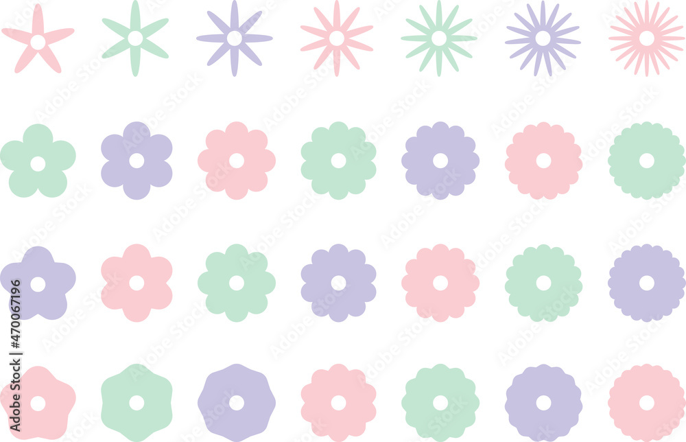 中央に丸があるお花っぽい形アイコンセット マシュマロカラー Stock Vector Adobe Stock