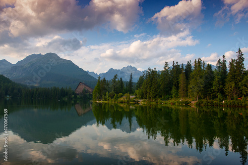 Evening mountain lake in National Park High Tatra