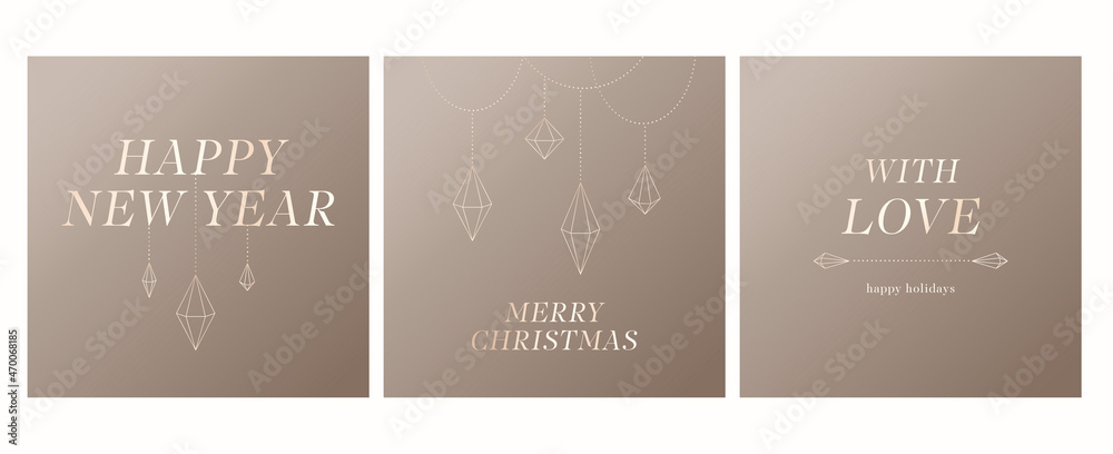 Vector new year social media template in gold tones. Gold text Happy New Year for your greeting card.