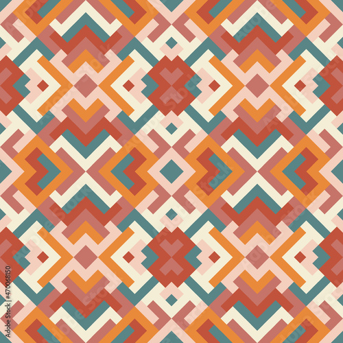 Mosaic seamless texture. Abstract pattern. Vector geometric background of triangles in salmon and orange colors