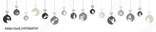 hanging christmastime baubles with icons for winter time concepts