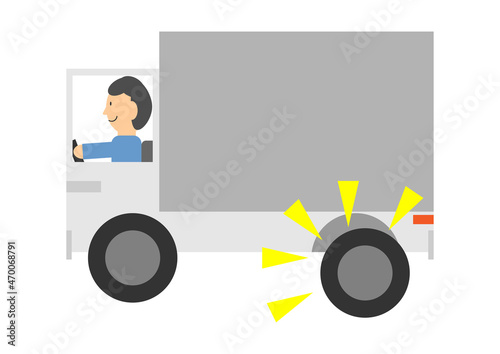 トラックのタイヤの脱輪事故のイメージ